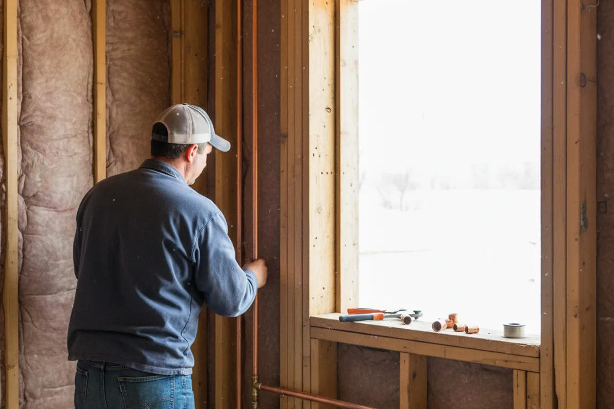 Licensed plumber running new copper supply lines in a Hanna home